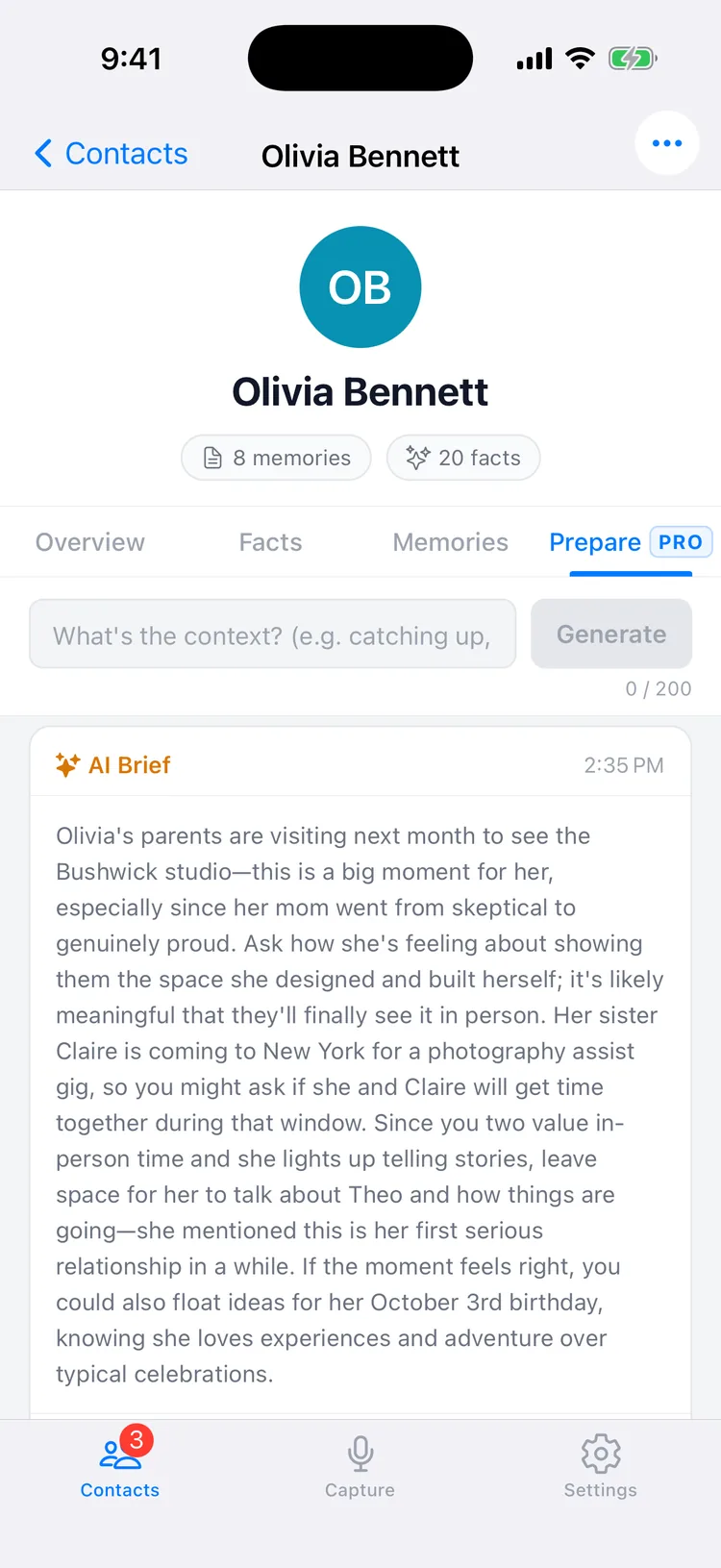 An AI Brief generated in Memglow's Prepare tab