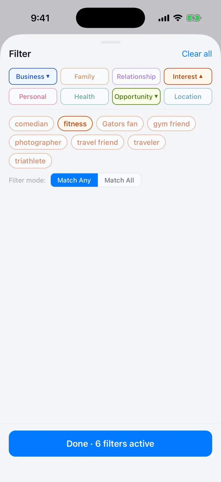 Tag and category filters in Memglow search