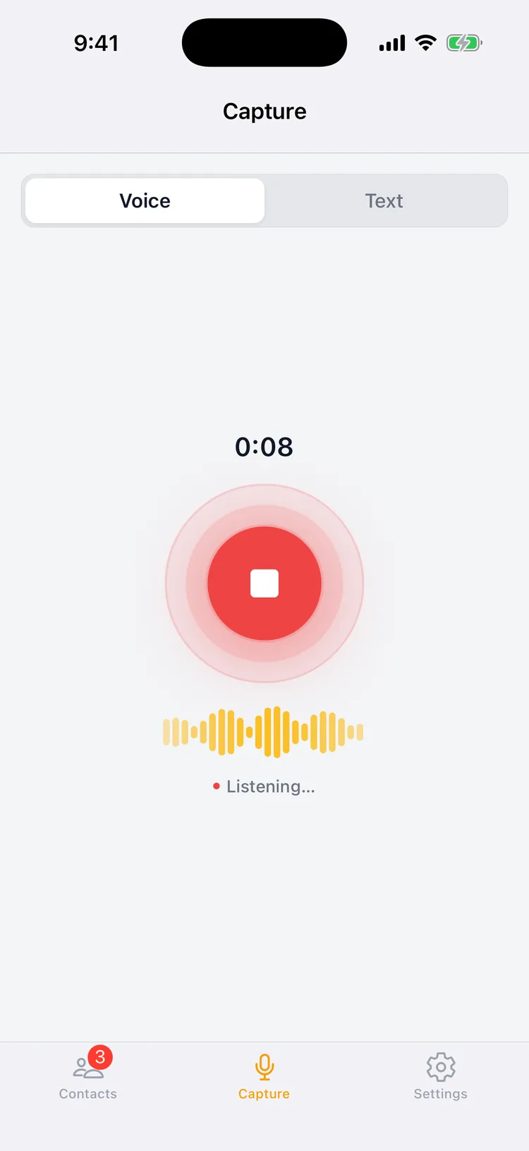 Recording a voice note in Memglow right after a conversation