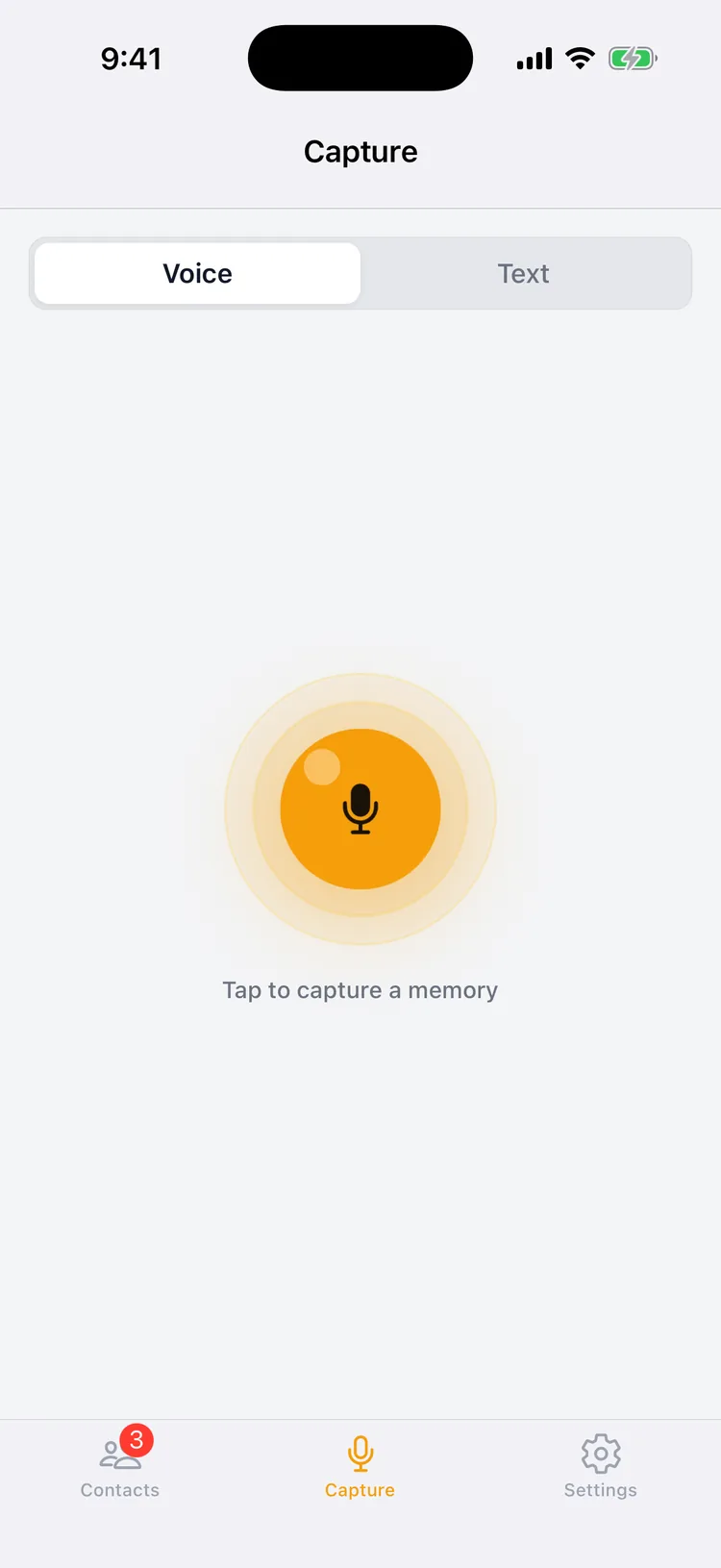 Memglow voice capture screen